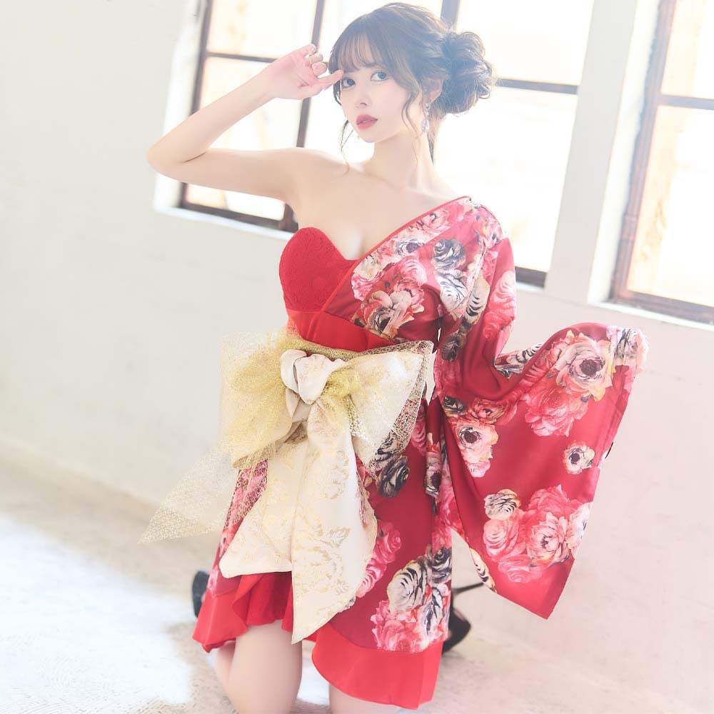 JEWELS - 1353＊シックフラワー柄ミニ花魁ドレスwh Amazon.co.jp: ［ドレス&カジュアルマーケット］ワンショルダー
